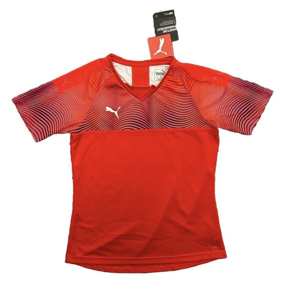 Puma CUP Soccer Jersey Top Women's Red White V-Neck Size M - Medium - NWT $40 - Picture 1 of 14